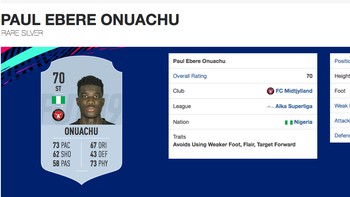 Paul Ebere Onuachu, ST asal Nigeria yang main di Midtjylland. Umur 24 tahun dengan tinggi badan 2,01 meter. (Foto: FIFPlay.com)