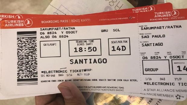 Tiket Ratna Sarumpaet dari Sao Paulo-Santiago.