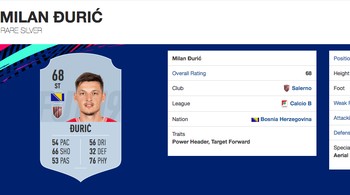 Milan Duric, ST asal Bosnia Herzegovina yang main di Salernitana. Umur 28 tahun dengan tinggi badan 1,99 meter. (Foto: FIFPlay.com)