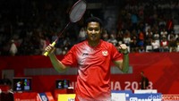 Fredy Setiawan melakukan perayaan usai mengalahkan lawan.