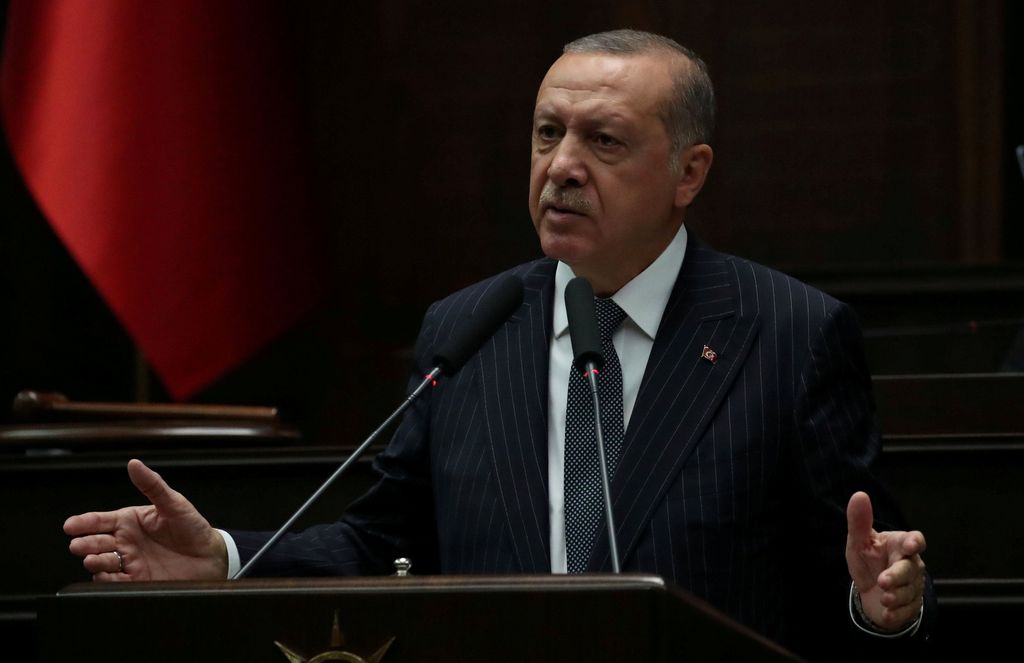 FILE PHOTO: Turkish President Tayyip Erdogan addresses members of his AK Party in parliament in Ankara, Turkey, October 2, 2018. REUTERS/Umit Bektas - RC1BDF3344D0/File Photo