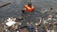 Usai dikumpulkam , sampah-sampah tersebut kemdian digiring ke pinggir sungai.