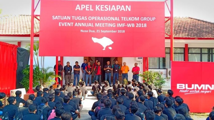 Apel kesiapan Telkom untuk menyambut tamu IMF World Bank 2018 (Foto: Telkom) Apel kesiapan Telkom untuk menyambut tamu IMF World Bank 2018 (Foto: Telkom)