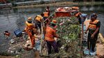 Petugas Berjibaku Bersihkan Sampah di Kanal Barat Penjaringan