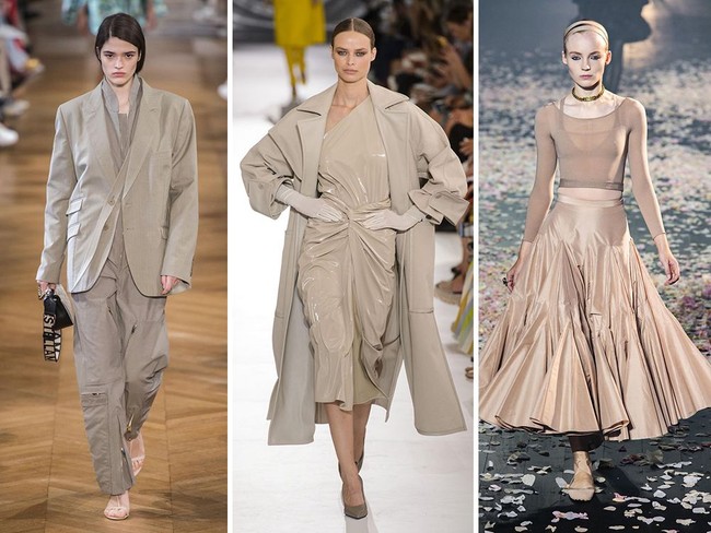 Gradasi warna coklat khaki sekarang menggantikan warna hitam yang aman dipakai bertumpuk, dari atas sampai bawah. Satu layer warna coklat tak cukup bagi Tom Ford, Stella McCartney, Miu Miu, Ferragamo, Max Mara, Dior, Chloe dan Burberry. Foto: Getty Images