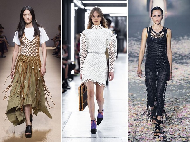 Baju dengan ornamen jaring hanya cocok di pantai? Tidak untuk fashionista di 2019. Tren yang digagas Sonia Rykiel, Ferragamo, Pyers Moss, Louis Vuitton, JW Anderson, sampai Dior sekarang dikemas modern dan seksi. Foto: Getty Images