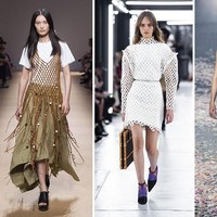Baju dengan ornamen jaring hanya cocok di pantai? Tidak untuk fashionista di 2019. Tren yang digagas Sonia Rykiel, Ferragamo, Pyers Moss, Louis Vuitton, JW Anderson, sampai Dior sekarang dikemas modern dan seksi. Foto: Getty Images