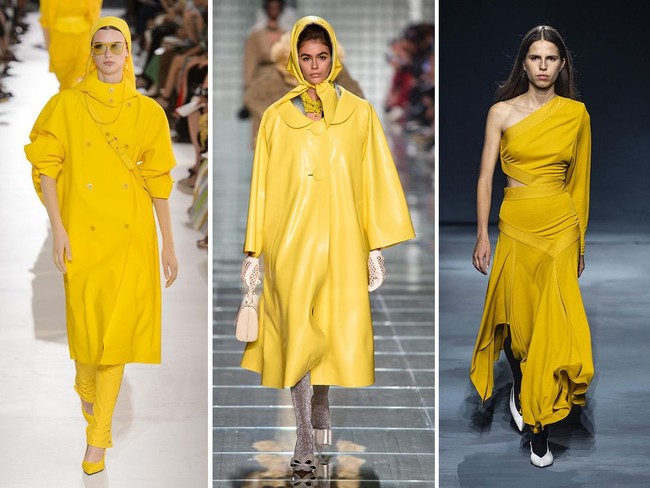 Warna kuning masih akan terus jadi favorit, bahkan dipakai dari kepala sampai kaki, tak masalah. Seperti di fashion show Max Mara, Marc Jacobs, Givenchy, Etro, Balenciaga, Carolina Herrera hingga Brandon Maxwell. Foto: Getty Images