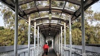 Atap yang hilang itu membuat para pengguna JPO menjadi tak nyaman saat melintasi jembatan tersebut.