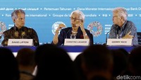Direktur Pelaksana IMF Christine Lagarde saat menggelar konferensi pers di BICC, Nusa Dua, Bali, Kamis (11/10/2018).