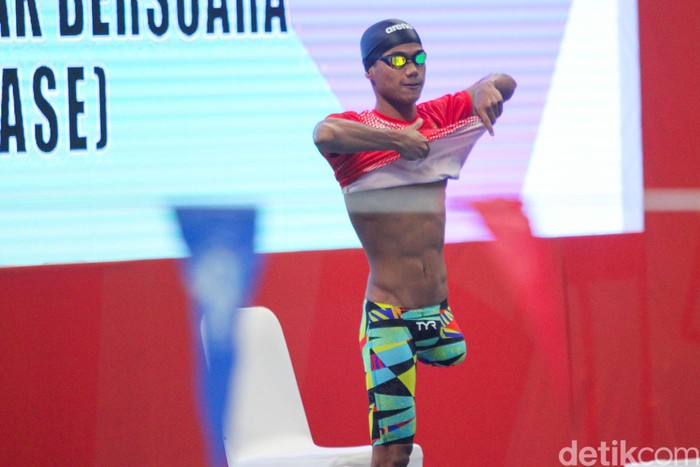 Jendi Pangabean, atlet para-swimming atau renang disabilitas Asian Para Games 2018 di Stadion Akuatik, Kamsi (11/10/2018).