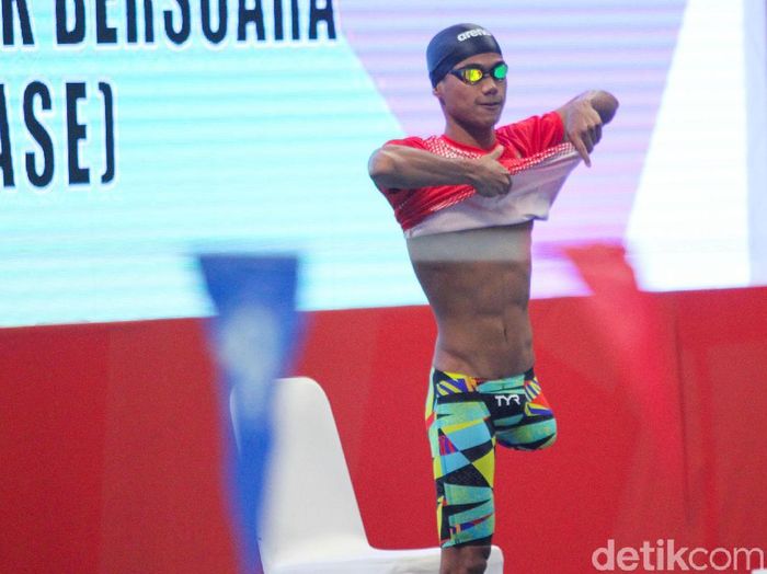 Jendi Pangabean Jendi Pangabean, atlet para-swimming atau renang disabilitas Asian Para Games 2018 di Stadion Akuatik, Kamsi (11/10/2018).