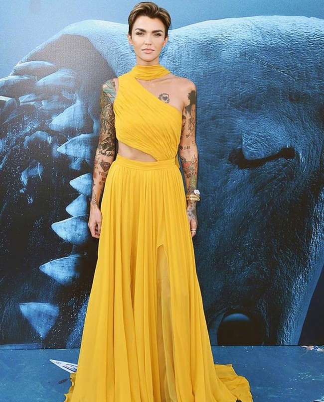 Meski sering bergaya androgyny, Ruby Rose juga kerap mengenakan dress atau rok terutama saat pemotretan dan acara karpet merah. Foto: Instagram @rubyrose