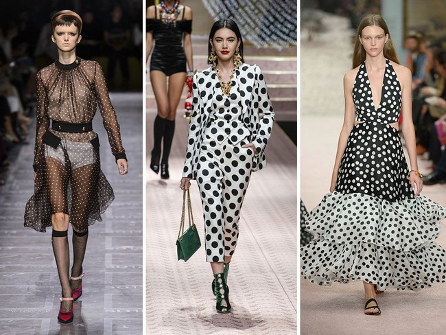 Di tahun depan, motif polkadot akan banyak digemari. Sekadar informasi, semuanya datang dalam warna hitam dan putih yang timeless. Tren ini ada di runway Burberry, Carolina Herrera, Celine, Dolce & Gabbana, juga Prada. Foto: Getty Images