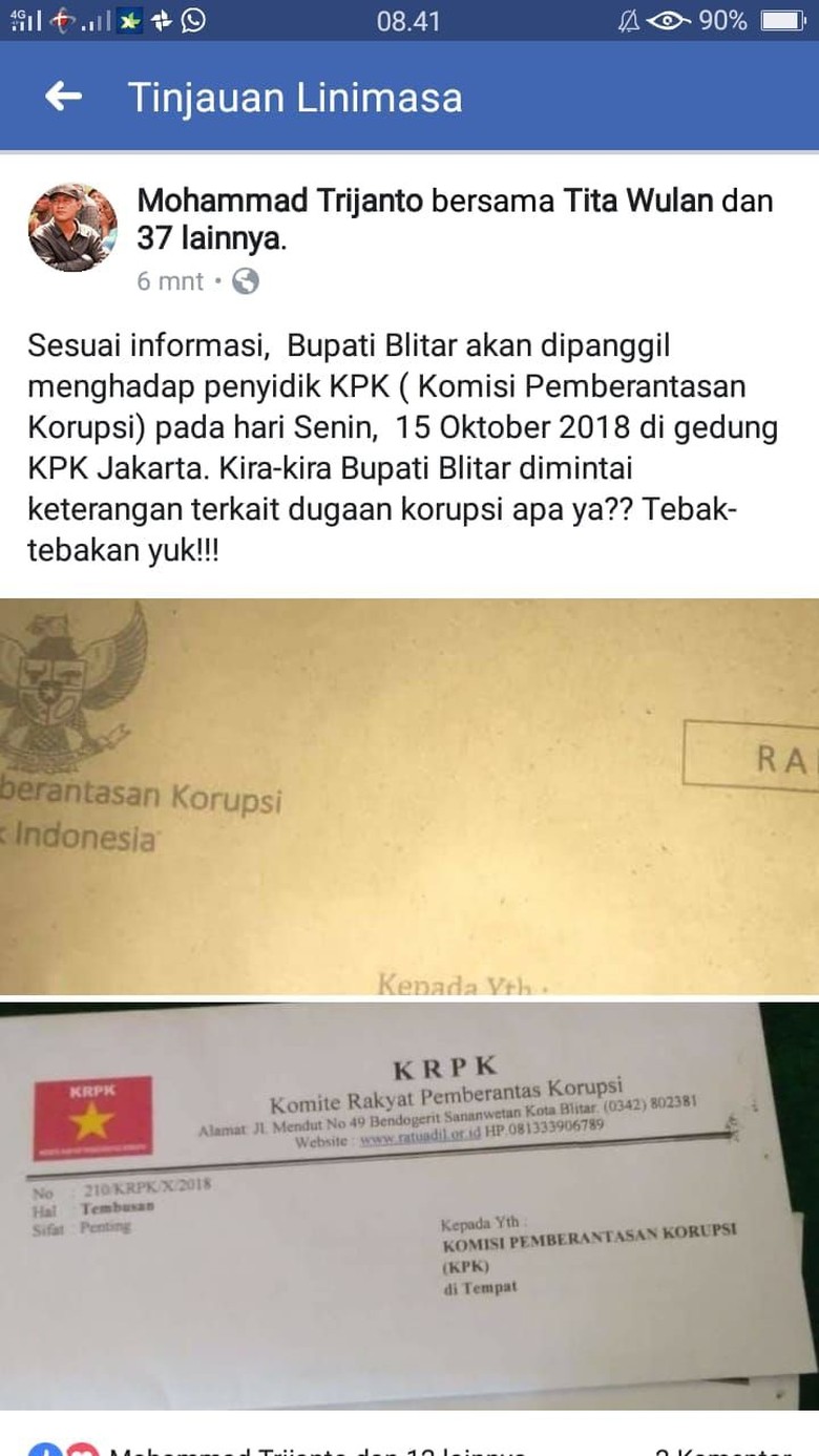 Viral Kabar Bupati Blitar Dipanggil KPK, Benarkah? Viral Kabar Bupati Blitar Dipanggil KPK, Benarkah?