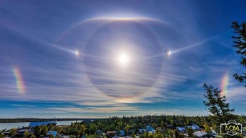 Fenomena sun dog memang kerap terlihat di tempat-tempat yang memiliki suhu dingin, seperti di Kanada ini. Foto: Twitter/a_brauweiler