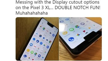 Fitur dual-notch yang dimiliki Google Pixel 3 pun juga mengundang gelak tawa tersendiri bagi netizen. Foto: Istimewa