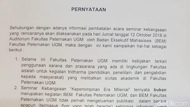 Surat pernyataan UGM.