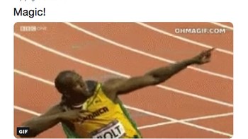 Usain Bolt mencetak dua gol ke gawang Macarthur South West United dengan statusnya sebagai pemain trial dari Central Coast Mariner. Netizen ini menyebut aksinya magis, seperti torehan prestasinya di dunia atletik. (Foto: Internet/Twitter)