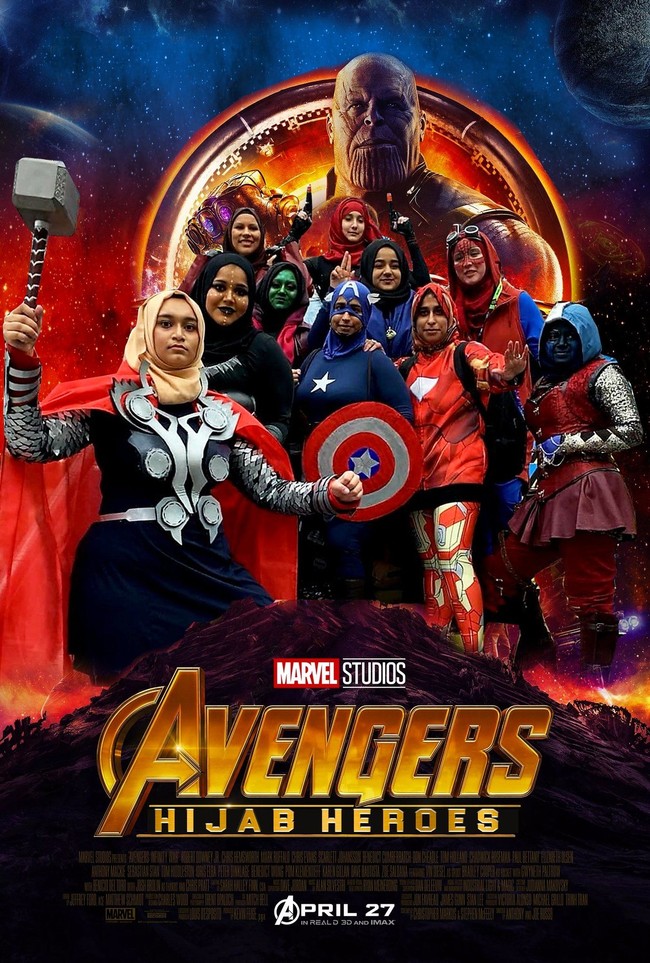 Mereka kompak memakai kostum para pahlawan Avengers, mulai dari Thor hingga Captain America. Semua kostum mereka pakai lengkap dengan jilbab yang menutupi leher. Foto: Dok. Maliha Fairooz