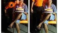 Tak hanya pada mamanya, Agoeng juga melakukan hal yang sama saat papanya ulang tahun. Sebuah kecupan manis mendarat di pipi sang ayah tercinta. Foto: agoeng_pratama93