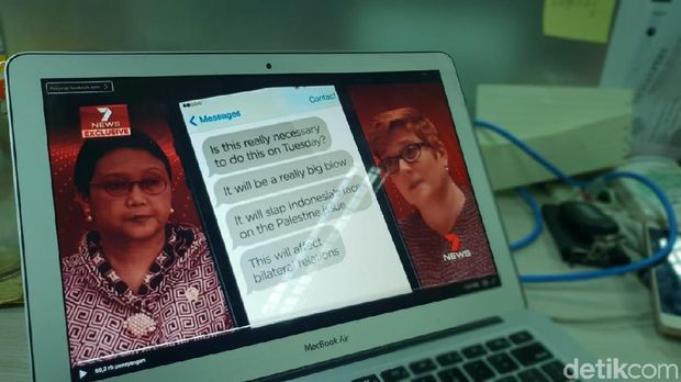 Capture pemberitaan 7 News soal bocornya pesan Menlu Retno Marsudi