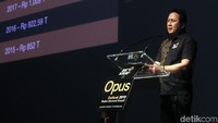 Kepala Badan Ekonomi Kreatif Triawan Munaf memberikan sambutan dalam peluncuran buku Opus 2019 di Jakarta, Rabu (17/10). Pool/Bekraf.