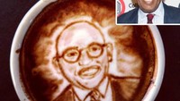 Co-host acara talkshow, The Show Today Al Roker terkejut begitu melihat gambar wajahnya terpampang dalam secangkir latte. Mengenaikan jas, dasi dan kacamatanya. Sangat mirip aslinya. Foto: Istimewa