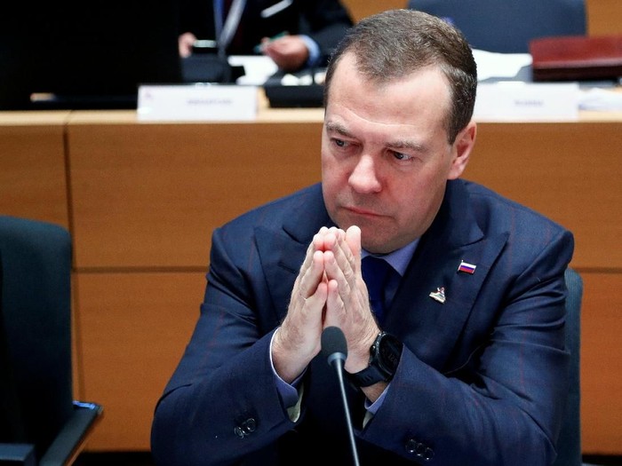 Russias Prime Minister Dmitry Medvedev attends the ASEM leaders summit in Brussels, Belgium October 19, 2018. REUTERS/Francois Lenoir