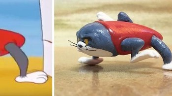 Lagi, bukan dengan bentuk Tom yang normal, kali ini Taku Inoue membuat Tom gepeng. Foto: Twitter @inouetable
