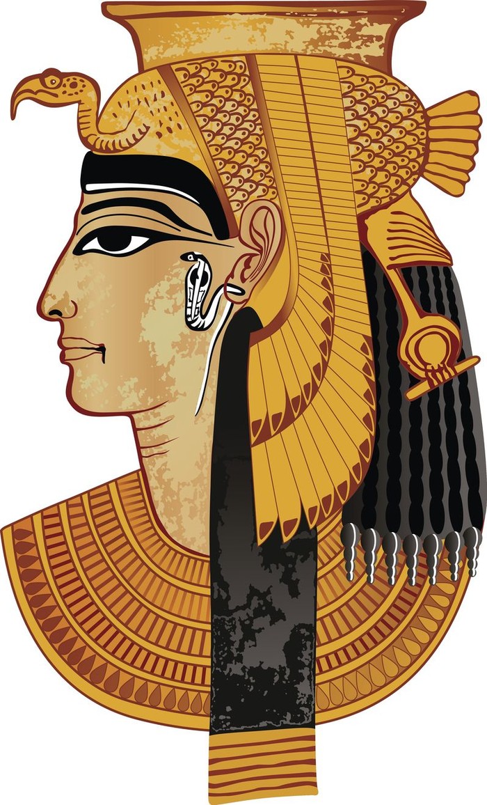 Cleopatra type woman with eyes closed.