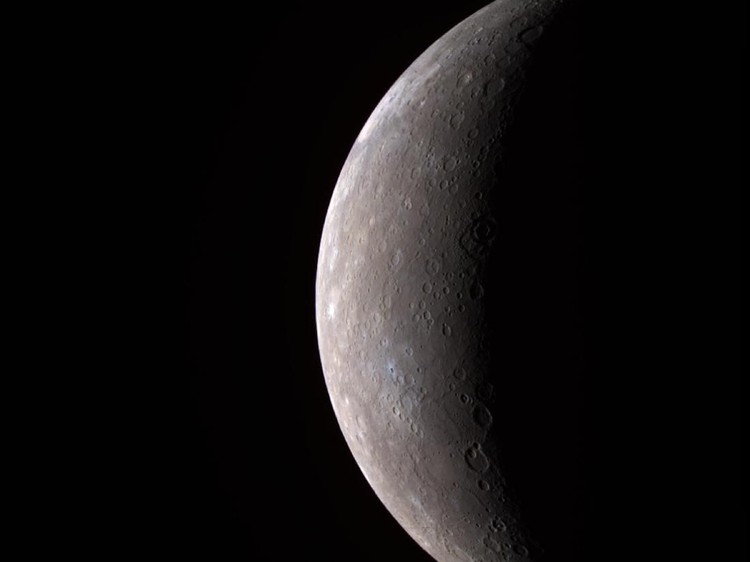 IN SPACE:  In this handout from NASA, Mercury is seen from the Messenger spacecraft January 14, 2008. Messenger was about 17, 000 miles from the closest planet from the Sun on its first of three passes by Mercury before settling into orbit in 2011.  (Photo by NASA/Johns Hopkins University Applied Physics Laboratory/Carnegie Institution of Washington via Getty Images)