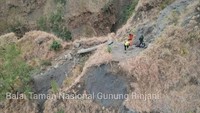 Di Jalur Senaru beberapa shelter rusak berat hingga ringan. Jalur terputus akibat longsor di bawah Plawangan Senaru (Dok. Balai Taman Nasional Gunung Rinjani)