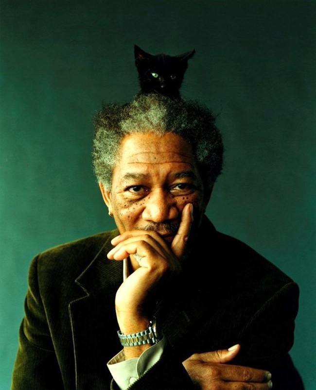 Morgan Freeman dikenal sebagai selebriti penyayang binatang, terutama kucing. Ia terbilang sering berfoto bersama kucing hitamnya. Foto: istimewa