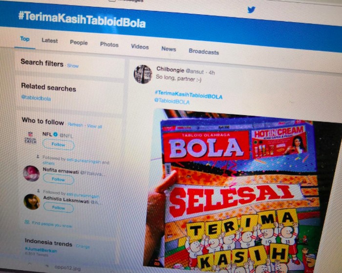 Terima kasih Bola sedang trending. Foto: fyk Terima kasih Bola sedang trending. Foto: fyk