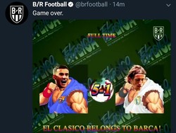 Begini gambaran Barcelona kalahkan Madrid dalam tampilan game street figthter. Skor 5-1 untuk Barca. (Foto: Twitter @brfootball)