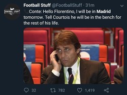 Nama Antonio Conte yang dirumorkan bakal menggantikan Lopetegui kian santer terdengar. Sudah siap melatih Madrid, Conte? (Foto: Twitter @FootballStuff)