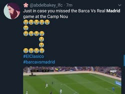 Real Madrid kalah 1-5 saat bertandang ke Stadion Camp Nou, Minggu (28/10/2018). Netizen langsung membuat logo 5 dengan emoji tertawa di Twitter. (Foto: Twitter @abdelhakey_lfc)
