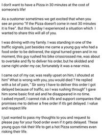Duh, Curhat Netizen Soal Perjuangan Pengantar Pizza 30 Menit Ini Bikin Sedih!