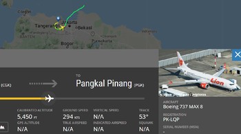 Pada pukul 6.24 WIB, JT 610 tercatat sudah bisa mencapai ketinggian 5.450 kaki dengan kecepatan 294 knots. Foto: Screenshot Flightradar24