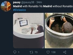 Kekalahan 1-5 Madrid dari Barcelona disebut-sebut netizen karena kini Los Blancos tidak lagi diperkuat Ronaldo. (Foto: twitter @pauxy38)
