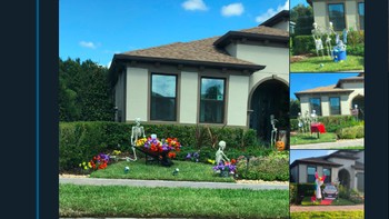 Menyambut Halloween, akun Twitter @sami_grayce berbagi inspirasi dengan menceritakan dekorasi rumah tetangganya yang unik. Foto: Twitter @sami_grayce