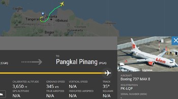 Dan tercatat terakhir berada di ketinggian 3.650 kaki dengan kecepatan 345 knots pada 06.31 WIB lebih 45 detik. Setelah itu, tidak lagi terekam datanya oleh Flightradar. Foto: Screenshot Flightradar24