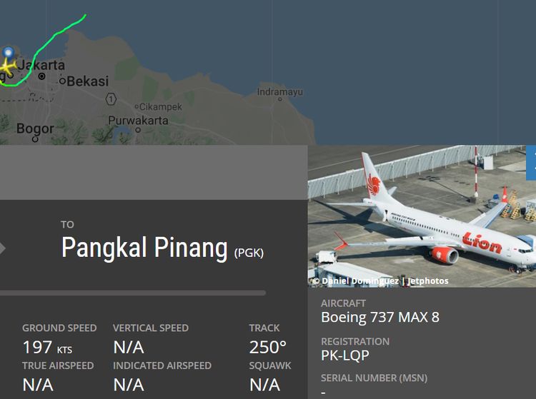 Detik-detik JT 610 Terbang dan Menghilang di Flightradar24