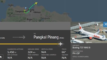 Sebelum hilang kontak, ketinggian JT 610 maksimal tercatat pada 5.450 kaki pada 06.31 WIB lebih 10 detik dengan kecepatan 324 knots. Foto: Screenshot Flightradar24