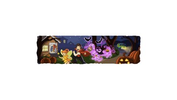 Doodle tahun 2010 ini menyertakan gambar aktivitas trick or treat yang menghadapi gangguan metafisik. (Foto: Google.com)