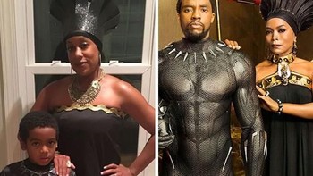 Kostum ibu dan anak yang terinspirasi dengan film Black Panther. (Foto: Boredpanda)