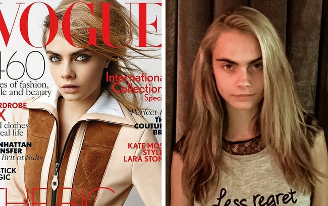 Menyamakan diri dengan model dan selebriti di sampul majalah adalah sesuatu yang tidak masuk akal. Para model biasanya sudah dirias, diberi pencahayaan, dan diedit sedemikian rupa agar tampil sempurna. Tengok saja perbedaan tampilan supermodel Cara Delevigne di majalah dan keseharian berikut. Foto: Instagram