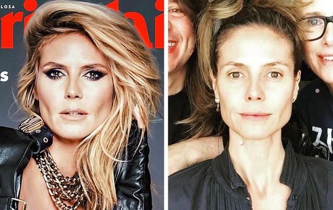 Tampilan wajah asli Heidi Klum di keseharian memang tak mengejutkan. Supermodel senior sering menunjukkan transformasi riasannya di Instagram. Foto: Instagram