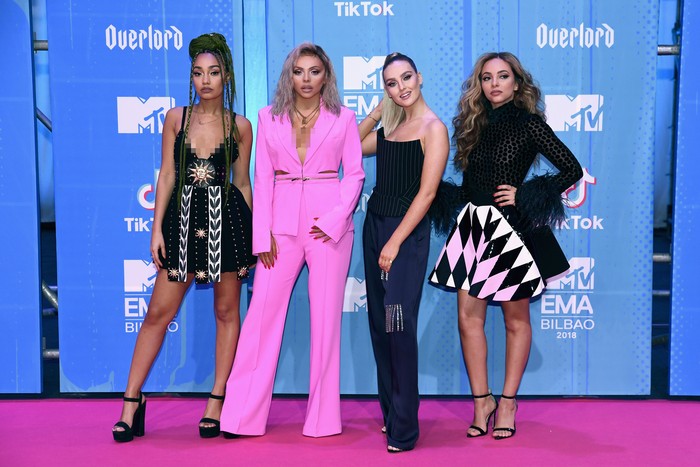 BILBAO, SPAIN - NOVEMBER 04:  (L-R)Leigh-Anne Pinnock, Jesy Nelson, Perrie Louise Edwards and Jade Thirlwall of Little Mix attends the MTV EMAs 2018 on November 4, 2018 in Bilbao, Spain.  (Photo by Carlos Alvarez/Getty Images for MTV)